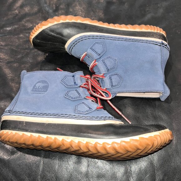 SOREL OUT 'N ABOUT WATERPROOF ANKLE DUCK RAIN BOOTS in RED WHITE & BLUE EUC W 8 - Picture 2 of 13